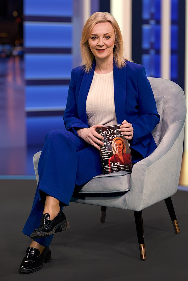 Mrs Truss, the shortest-serving Prime Minister in British history, with her new book entitled Ten Years to Save the West