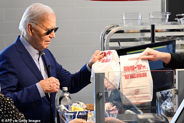 Biden tried to make a similar moment as he entered a Sheetz in Moon Township, Pennsylvania, near Pittsburgh, on Wednesday