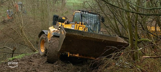 A stuck digger on the farm threatens to flood the nearby village, with Charlie saying: 'If this goes wrong, the only part of Chaddington you really like, you'll be flooded'