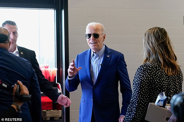 US President Joe Biden visits a Sheetz gas station in Moon Township, Pennsylvania