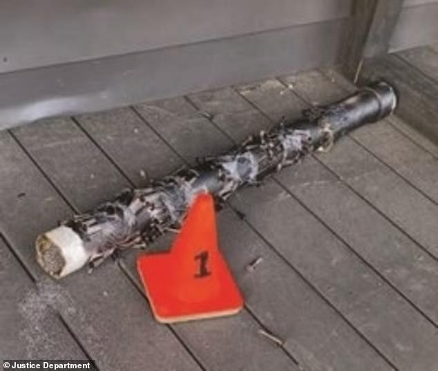 Palmer allegedly lit a pipe filled with gunpowder (pictured) and threw it at the entrance to the Satanic Temple in Salem, Massachusetts, before escaping last Monday