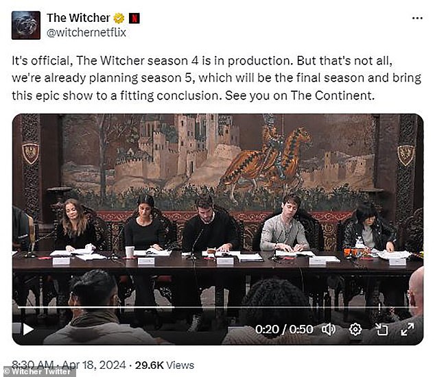 It read: 'The Witcher ends with season five while Netflix series production begins with season four'