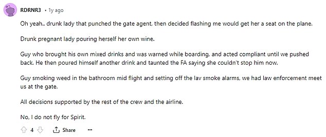 The post was flooded with comments, with most saying drunk passengers were the main reason