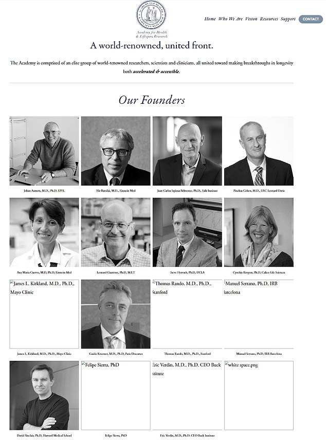 The above image shows the membership of the Academy, with Dr.  Sinclair (bottom left) listed as founder