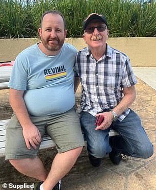 Chris and his dad Jim before Chris's epic weight loss