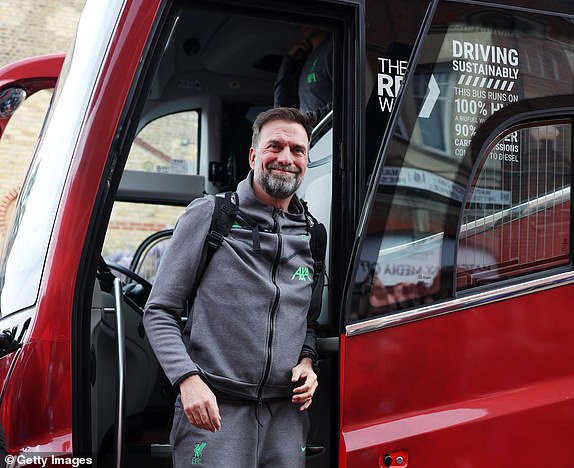 LONDON, ENGLAND - APRIL 21: Liverpool Manager Jurgen Klopp arrives at the stadium ahead of the Premier League match between Fulham FC and Liverpool FC at Craven Cottage on April 21, 2024 in London, England.  (Photo by Julian Finney/Getty Images)