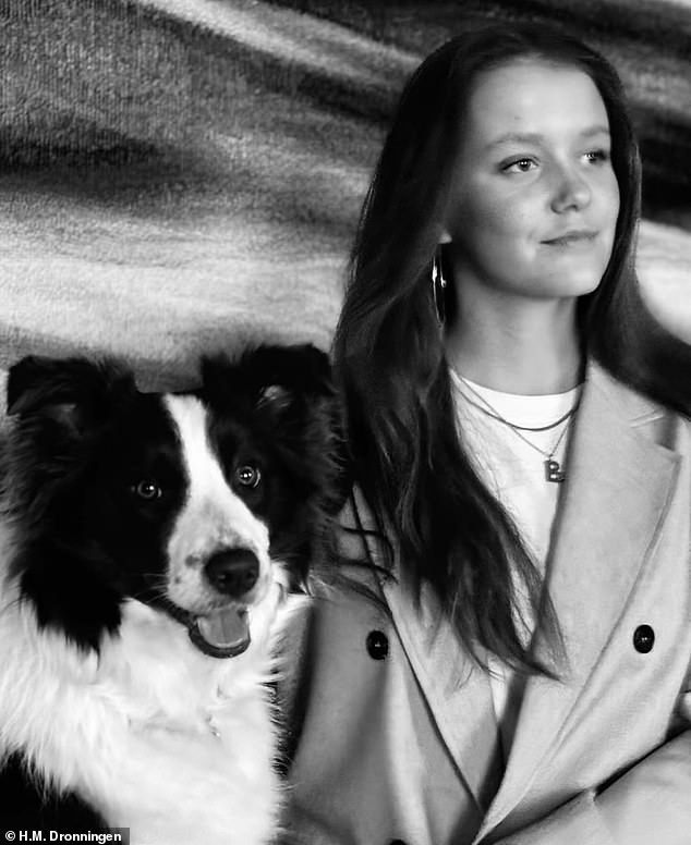 The royal looked elegant in a trench coat and white T-shirt as she posed for the camera next to her beloved pet