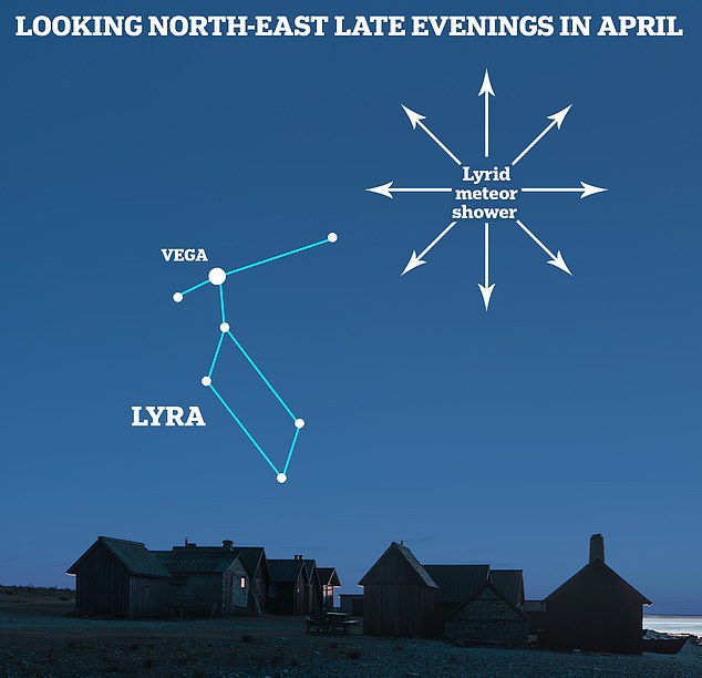 The Lyrids will be visible everywhere in the sky, although they appear to originate from the constellation Lyra, from which they get their name