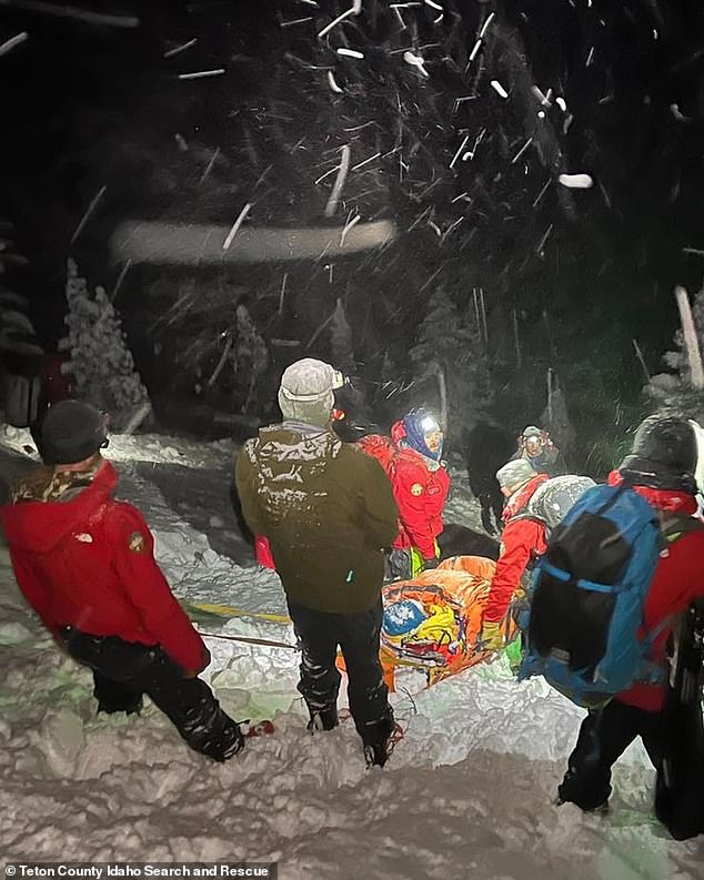 First responders used an inflatable sled to rescue Travis Halverson from a deep pile of snow after he likely caused an avalanche