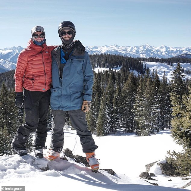 Pictured: the daredevil ski couple on Mount Yeckel in Colorado