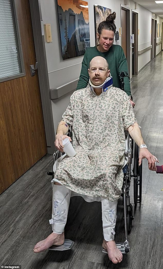 Pictured: Halverson in hospital after his accident