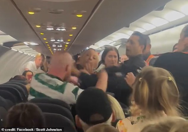 The police officer then tries to push the attacker to the floor of the plane as passengers scream throughout the plane