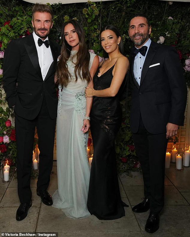 Eva and Victoria were later joined by their husbands José Bastón and David Beckham as they all celebrated the mother of four's special day