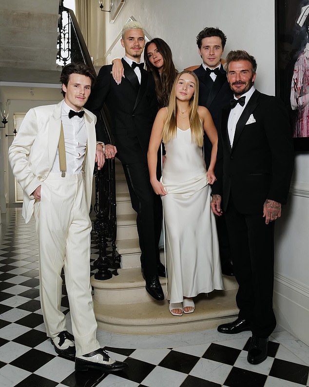 Victoria celebrated her day with all her children, Brooklyn, Romeo, Cruz and Harper, as they posed for photos at their London home before heading to the London members club