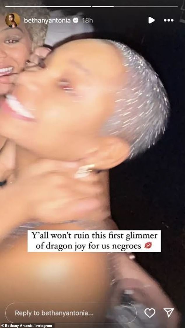 The actress appeared stunned by the disturbing message as she was seen smiling in a separate shot on her Instagram Stories