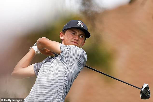 Miles Russell hits from the 18th tee during the final round of the LECOM Suncoast Classic