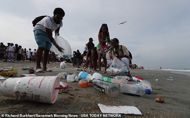 The waste stretched the entire length of the coast.  Some responsible parties helped with the cleanup