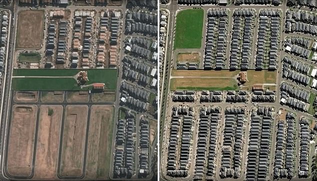 Aerial timelapse footage shows how the house was once surrounded by farmland