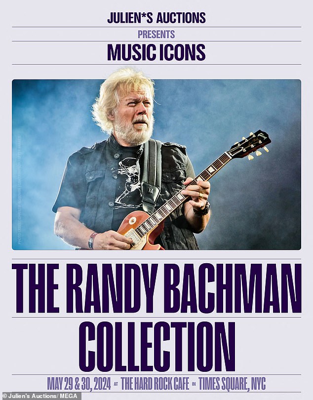 The Randy Bachman Collection, which is being sold as part of the Music Icons auction, will be sold as part of a two-day event at the Hard Rock Cafe in New York City on May 29 and 30.