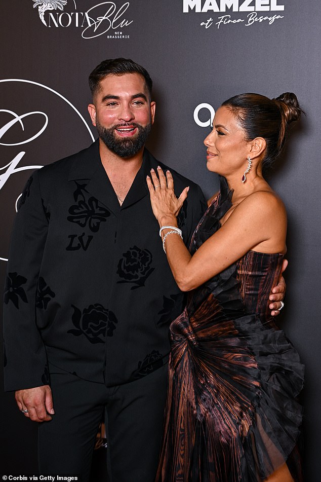 Kendji Girac and Eva Longoria attend the 11th Eva Longoria X Global Gift during Paris Fashion Week at Four Seasons Hotel George V on September 30, 2023 in Paris, France