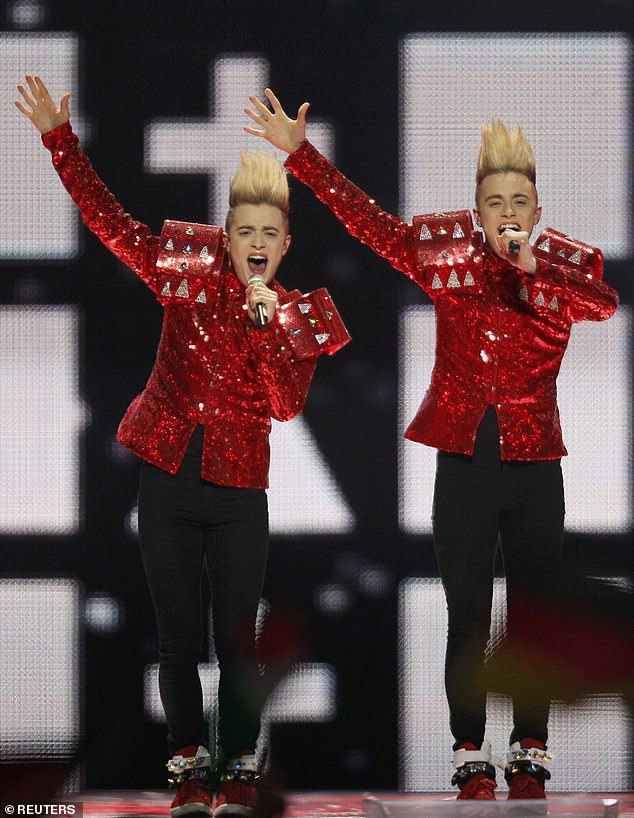 Blue managed to avoid the dreaded zero points and finished in a respectable 11th place, one place behind X Factor double act Jedward (pictured during the competition), who had not achieved the same level of chart success as Blue