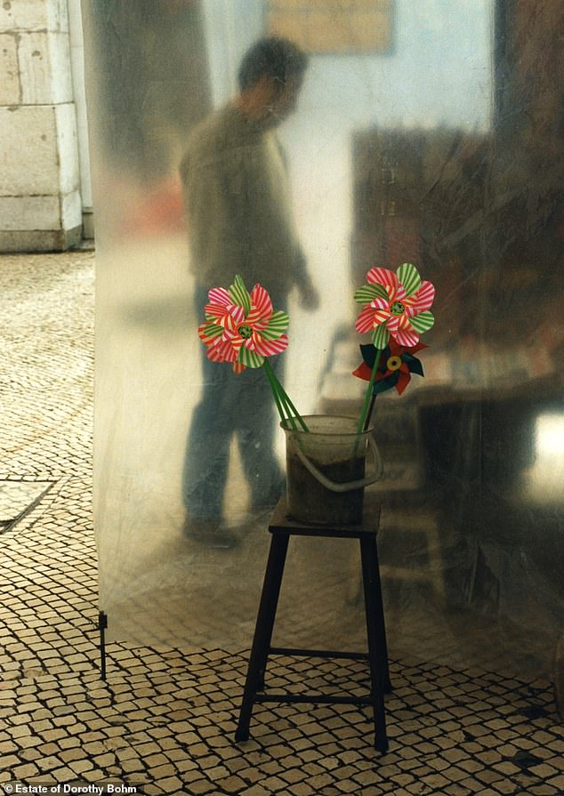 A colorful scene in front of a kiosk in Lisbon, 1996