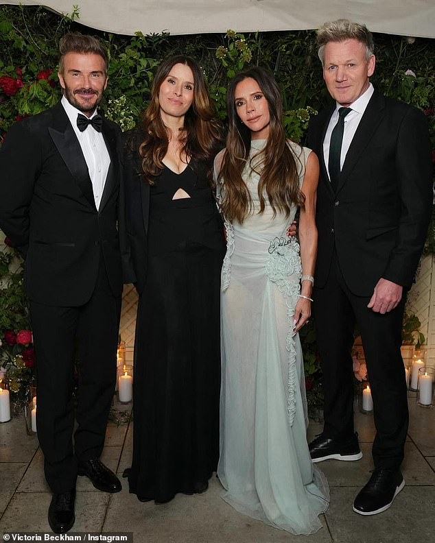 David and birthday boy Victoria pose for a photo with chef Gordon Ramsay and his wife Tana