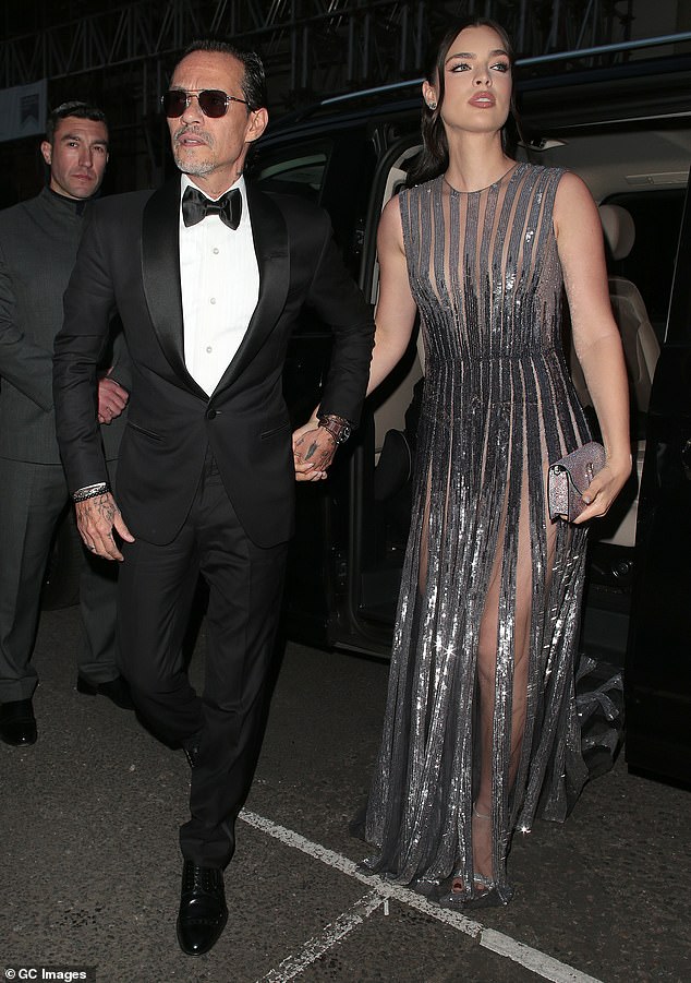 Marc Anthony and his wife Nadia Ferreira were seen arriving at Victoria's 50th birthday party