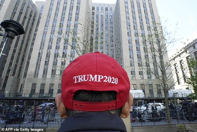 A Trump supporter outside Manhattan Criminal Court in New York City on April 22, 2024