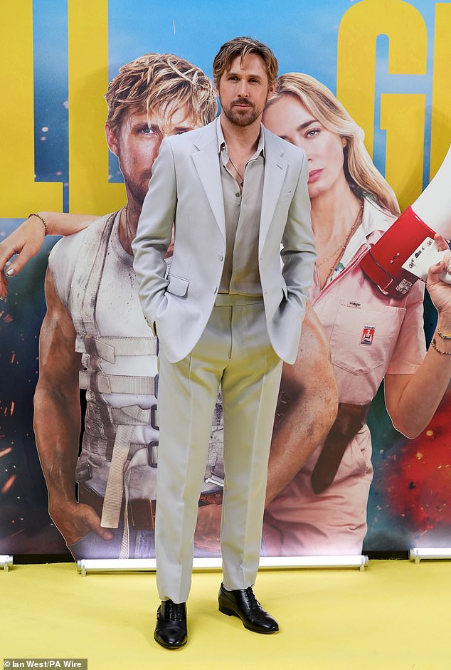 Lead actor Ryan, 43, cut a sharp figure in a light gray jacket and smart trousers at the event at the BFI IMAX near Waterloo