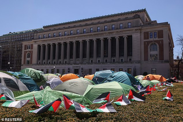 Pro-Palestinian protesters in tents were seen again on Monday after being dispersed by the NYPD last week