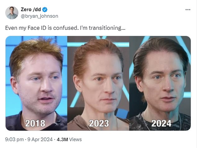 The Californian tech mogul, 46, recently shared three photos of his face from 2018, 2023 and 2024 with X