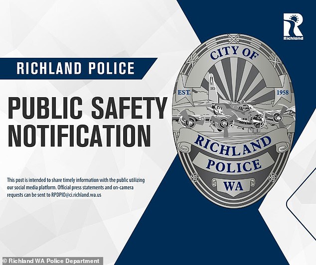 Richland police confirmed in a Facebook post that they responded to the scene Monday afternoon