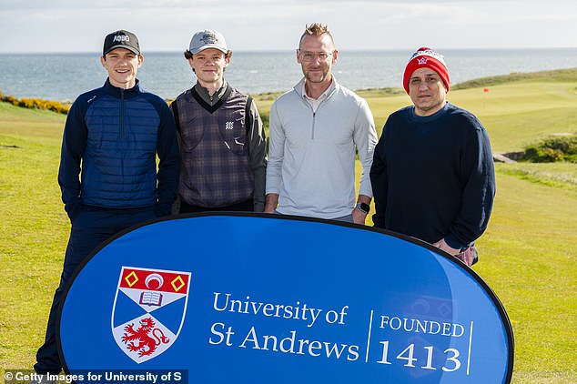 Bracing the Scottish wind, the Spiderman star wrapped himself in a blue padded jacket and matching blue trousers before donning a baseball cap