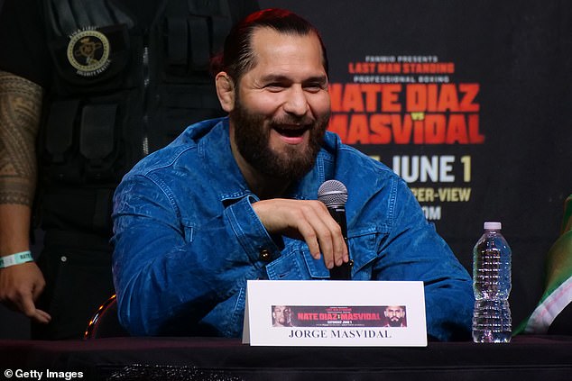 Jorge Masvidal reacts during the Nate Diaz press event to Jorge Masvidal