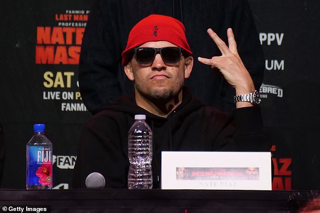 Nate Diaz reacts during the Nate Diaz v Jorge Masvidal press event "The worst tour"