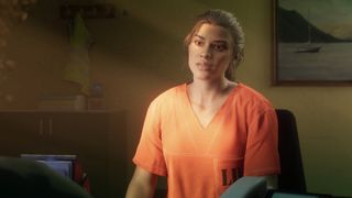 Lucia is in orange prison clothes