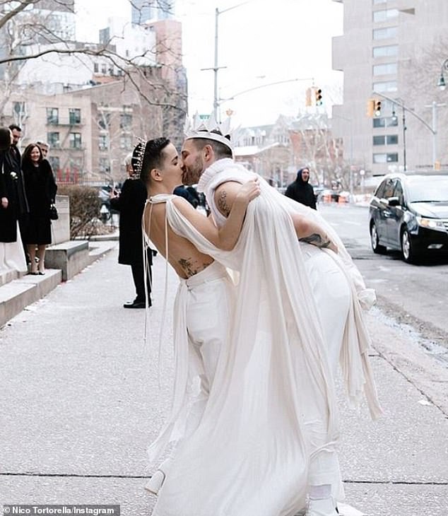 Tortorella married Meyers in 2018 in a two-minute, $25 ceremony in the East Chapel of Manhattan City Hall in Lower Manhattan that did not involve family, cake, reception, flowers or rings.