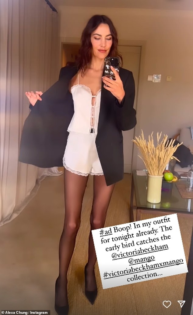 The beauty, 40, showed off leggy dressing in a sexy white silk co-ord set as she shared a glimpse while getting ready for the party near Girona on the Costa Brava