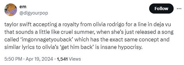 1713933883 227 Taylor Swifts new track imgonnagetyouback sparks comparisons to Olivia Rodrigo