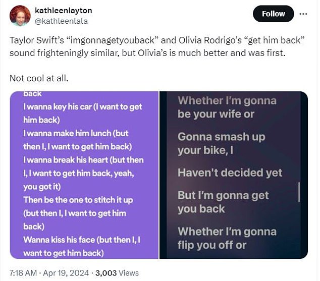 1713933903 983 Taylor Swifts new track imgonnagetyouback sparks comparisons to Olivia Rodrigo