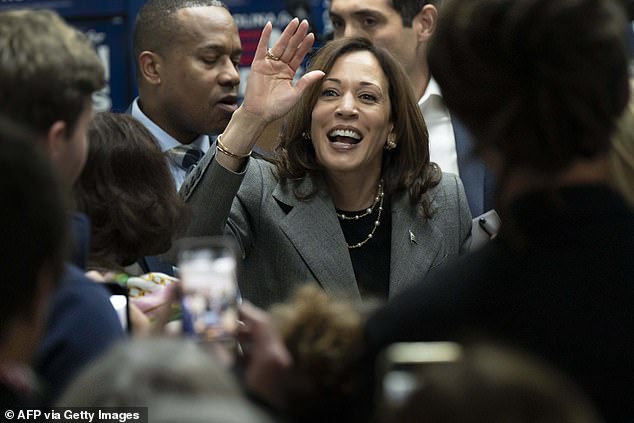 U.S. Vice President Kamala Harris greets supporters at a campaign event on April 4, 2024