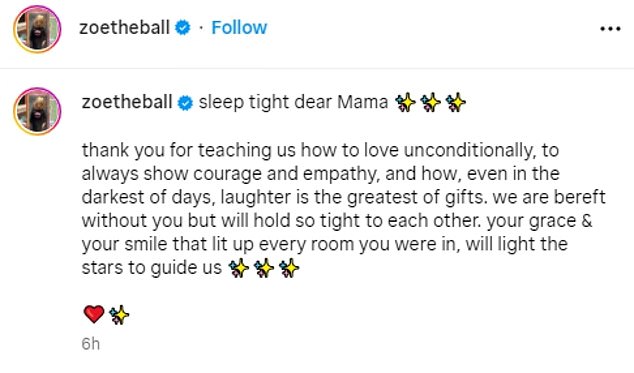 In the Instagram tribute (pictured), Zoe Ball told fans she was 'robbed'