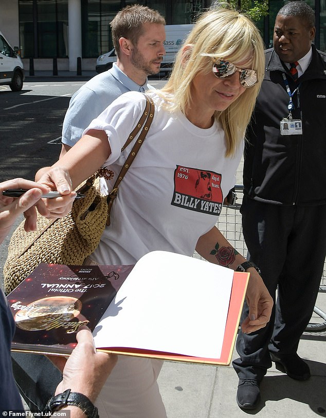 Zoe Ball wore a T-shirt with the name Billy Yates as she returned to work at Radio 2 after his death