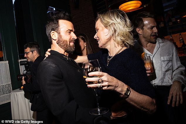 Justin Theroux, 52, was also spotted chatting with Barbara, a renowned skincare expert and founder of her eponymous brand
