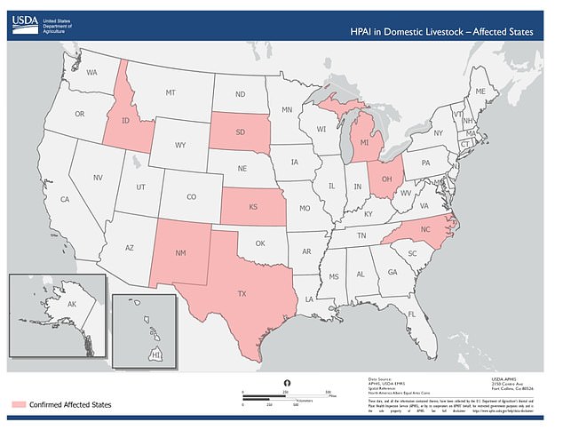 A total of 33 companies have reported cases of bird flu in cattle so far