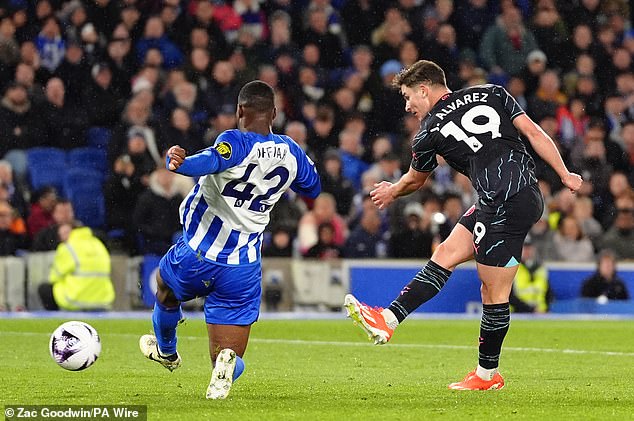 Julian Alvarez put the ball in the net for the fourth goal after a dazzling run from Kyle Walker