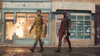 Logan and Wade Wilson walk down a deserted street in Marvel's Deadpool and Wolverine movie