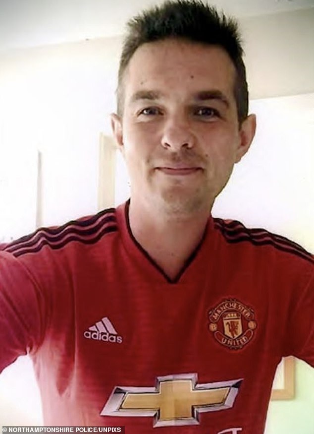 Nick Billingham, pictured in a Man United football shirt, was found by police shortly after officers discovered a notebook containing a 'chilling' confession following a suicide attempt