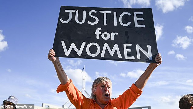 Crowds gathered at Parliament House (pictured) to take part in the rally, as the Prime Minister described violence against women as a 'national crisis'